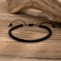 Adjustable Bohemian Black Stone Anklet - Handmade Unisex Energy Jewelry