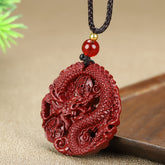 New Natural Cinnabar Zodiac Pendant - Purple Golden Dragon Prosperity Talisman for Women