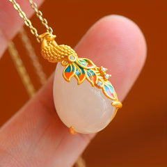 Natural Stone Dragon Phoenix Pendant - Spiritual Energy for Vintage Court Style