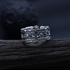 Ancient Scroll Adjustable Open Ring for Men – Antique Copper Viking Jewelry with Protective Energy