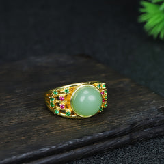 Vintage-Inspired Men's Ring with White Jade Stone for Wisdom, Prosperity, and Energetic Protection