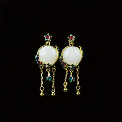 Green Stone & Gold Enamel Pendant Earrings — A Quiet Anchor for the Modern Seeker