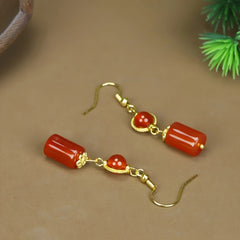 Red Agate Zodiac Year Earrings for Vitality Protection Harmony and Retro Chinese Style Energy Jewelry