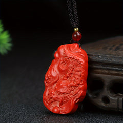 Authentic Cinnabar Dragon Amulet for Men - Prosperity, Protection, and Traditional Style