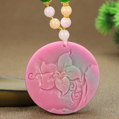 Bohemian Style Natural Stone Floral Pendant Necklace - Pink & Rose Design with Golden-Tone Accents