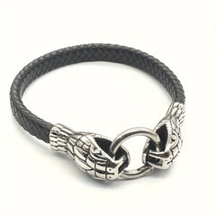 Men's Stainless Steel Snake Bracelet - Double Head Design for Energy Balance & Protection
