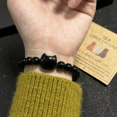Unisex Cat-Themed Bracelet - Moonstone & Obsidian for Intuition & Protection