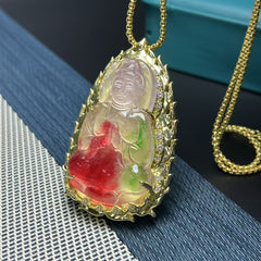 Multi-Color Jade Guanyin Pendant for Spiritual Protection, Compassion, and Inner Peace