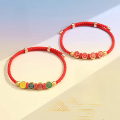 Chinese New Year Woven Bracelet - Peace & Joy Symbols for Lucky Couples & Friends Gift