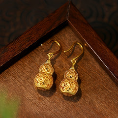 Vintage Golden-Plated Gourd Earrings for Prosperity & Style Energy