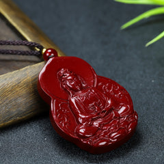 Sacred Cinnabar Guanyin Pendant for Protection, Compassion & Spiritual Grace