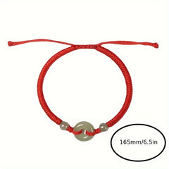 Elegant Hand Chain - Red Cord & Jade Bead for Symbolic Unity Energy