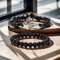 Natural Amethyst & Obsidian Butterfly Charm Bracelet - Spiritual Energy & Casual Elegance