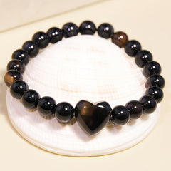 Heart-Shaped Tiger Eye Bracelet - Natural Stone Jewelry for Romantic Occasions & Daily Wear with Energy Healing