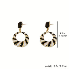 Elegant Minimalist Hoop Earrings with Positive Energy - Black & White Striped Everyday Jewelry