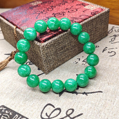 12.3mm Emerald Green Bead Bracelet - Harmony & Prosperity Energy Boost