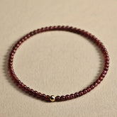 January Birthstone Garnet Bracelet - 3mm Red Stone with Golden Accents for Energy Balance & Daily Wear