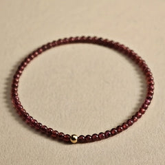 January Birthstone Garnet Bracelet - 3mm Red Stone with Golden Accents for Energy Balance & Daily Wear