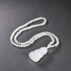 Floral Guanyin Peace Sign Pendant - Compassion & Protection Stone Necklace with Natural Patterns