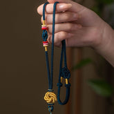 Golden Woven Rope Knot Necklace - Handmade Bohemian Mandala Design for Protection and Positive Energy