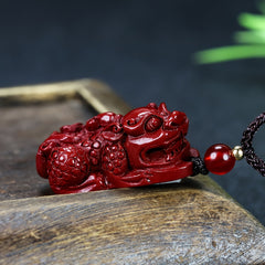Cinnabar Pixiu Pendant Necklace - Spiritual Protection Energy for Men's Style