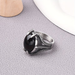 Vintage Claw Set Black Onyx Men's Ring 316L Stainless Steel Classic Fashion Jewelry