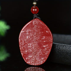Thousand-Handed Character Cinnabar Pendant Necklace – Spiritual Protection & Prosperity Energy
