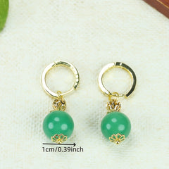 Natural Apple Green Peace Bead Earrings for Harmony Energy Balance Retro Gold Hoop Jewelry