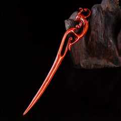 Hand-Carved Red Sandalwood Phoenix Hairpin - Elegant Vintage Hair Accessory for Harmony & Prosperity