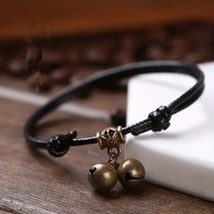 Male And Female Couples Black Rope Bell Anklet - Korean Retro Fashion with Harmony Energy