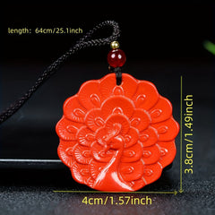 Cinnabar Peacock Pendant Necklace for Prosperity, Luck & Spiritual Awakening