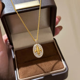 Vintage-Inspired 18K Golden-Plated Synthetic Zirconia Pendant Necklace - Elegant Fleur-de-Lis Design for Spiritual Harmony