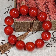 1pc Large 20mm Red Carnelian Beads Elastic Bracelet - Vintage Bohemian Style for Energy & Protection