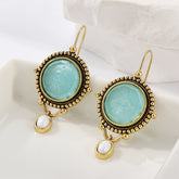 Vintage Blue Intaglio Earrings: Bohemian Style for Daily Wear & Spiritual Harmony