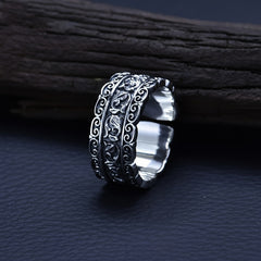 Ancient Scroll Adjustable Open Ring for Men – Antique Copper Viking Jewelry with Protective Energy