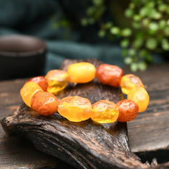 Vintage Beeswax Jujube Bracelet with Natural Sea Drifted Stone and Light Beige Chicken Oil Yellow