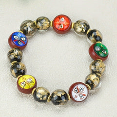 Incense Ash Glaze Zodiac Bracelet with Five-Way God of Wealth for Prosperity & Protection
