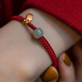 Red & Black Braided Rope Lucky Bracelet — Jade Energy Bead, Golden Charm, Protection & Harmony Wristband