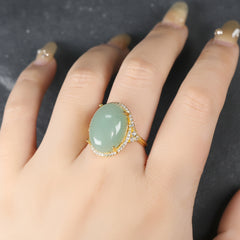 Vintage Style Oval Green Aventurine Open Ring | Gold-Plated Adjustable Gemstone Jewelry for Harmony & Abundance