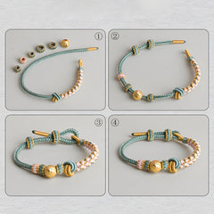 Finished Mandala Knot Bracelet - Lucky Blue & Gold Weaving Rope for Harmony & Creativity