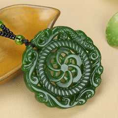 Green Jade Labyrinth Pendant Necklace for Harmony, Protection & Spiritual Journey