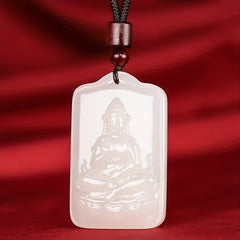 Natural White Jade Guanyin Pendant for Spiritual Protection, Compassion, and Elegance