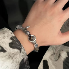 1 Stylish Glass Bead Stretch Bracelet with Pendant - Unisex Black & Gold Design for Casual Wear & Energy Balance