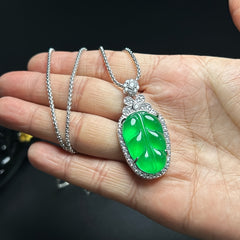 Elegant Green Jade Leaf Pendant for Prosperity, Emotional Balance, and Timeless Style