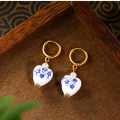 Women's Chinese Blue & White Porcelain Earrings - Vintage Asian-Inspired Drop Dangle for Elegant Party Wedding & Chinese New Year Gift