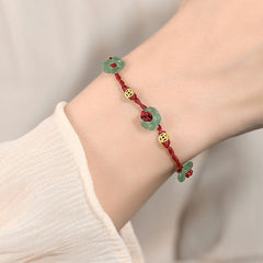 Niche Design Foot Chain - Hand-Woven Leg Rope with Green Jade Flower & Gold Accents for Elegant Ankle Style