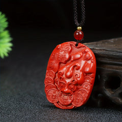 Chinese Cinnabar Pixiu Pendant for Wealth, Protection & Spiritual Balance - Traditional Red Stone Jewelry