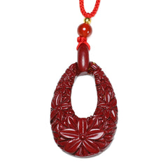 Cinnabar Flower Pendant Necklace - Feng Shui Good Luck & Prosperity Charm - Perfect Gift for Couples