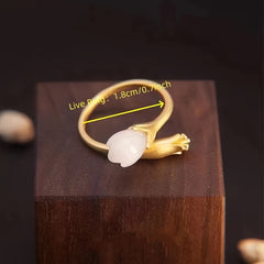 Vintage Orchid Blossom Ring in Natural Lamb Fat White, Elegant 925 Silver Jewelry for Purity, Love, and Spiritual Growth