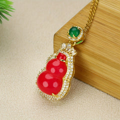 Natural Red Agate Gourd Pendant Necklace for Luck, Protection & Elegance